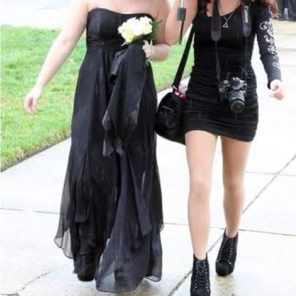 Strapless Crinkle Chiffon Dress with Godets